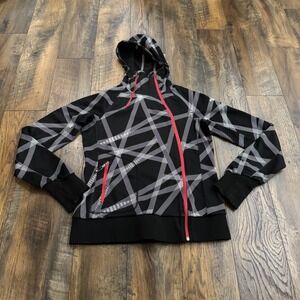 The North Face Womens Large Geometric Full Zip Hooded Black Jacket Gorpcore Hike